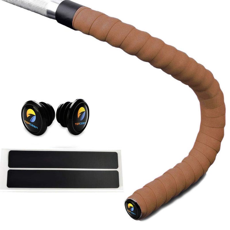 TOPCABIN Bicycle Bar Tape EVA Camouflage Series Comfort Road Bike Handlebar Tape Leather Bike Bar Tape with Bar End Plugs-2 Rolls (EVA Brown) - Image 1